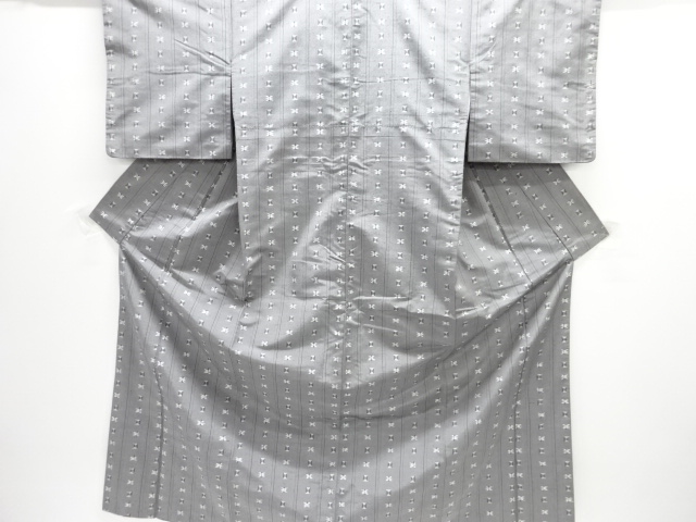 JAPANESE KIMONO / ANTIQUE KIMONO / SILK / TSUMUGI / WOVEN STRIPE & KASURI PATTERN